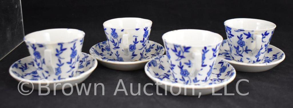 Mrkd. England blue and white floral 16 pc. demi-tea set