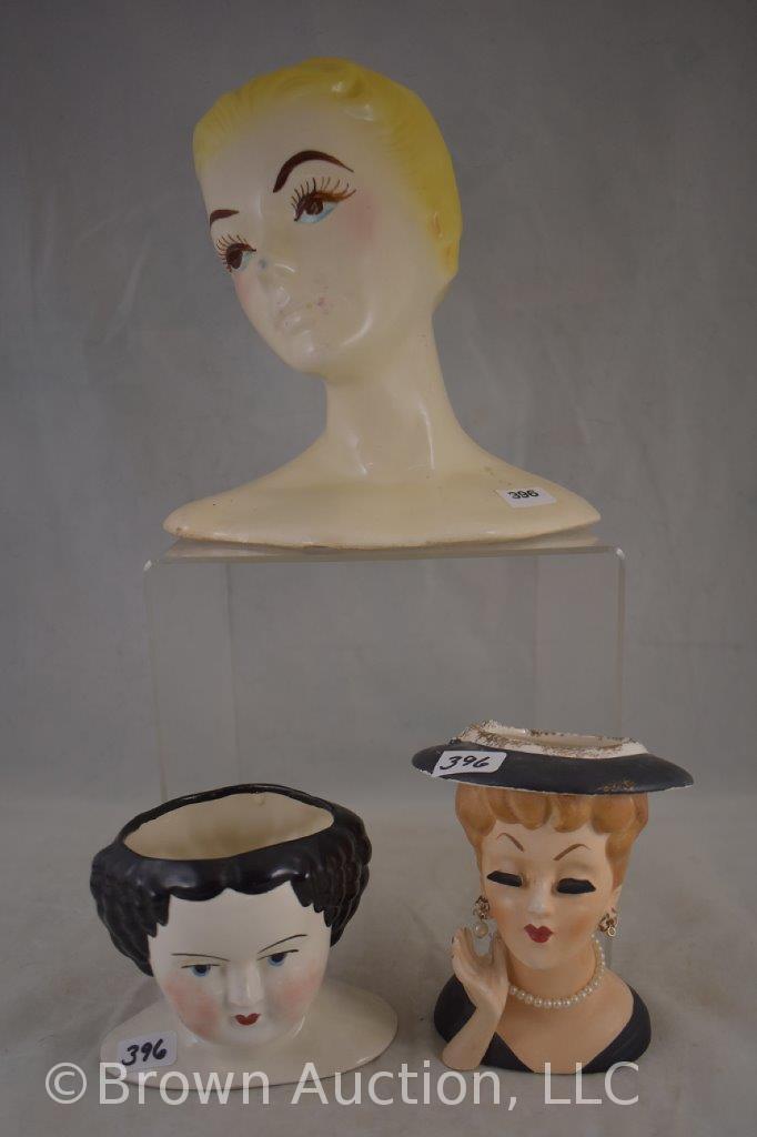 (3) Lady head vases