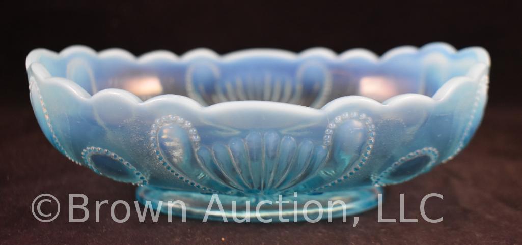 (3) Blue opalescent glass relish trays