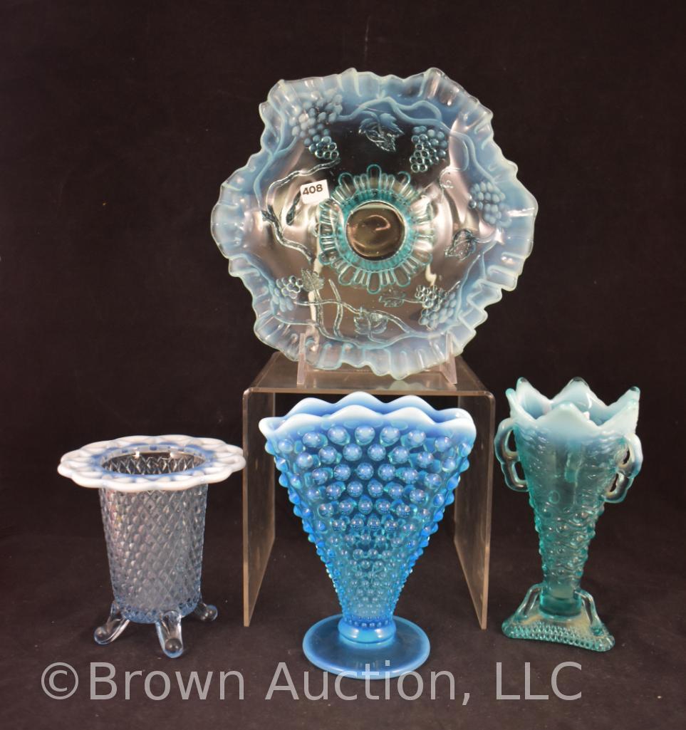 (4) Blue opalescent glass pieces