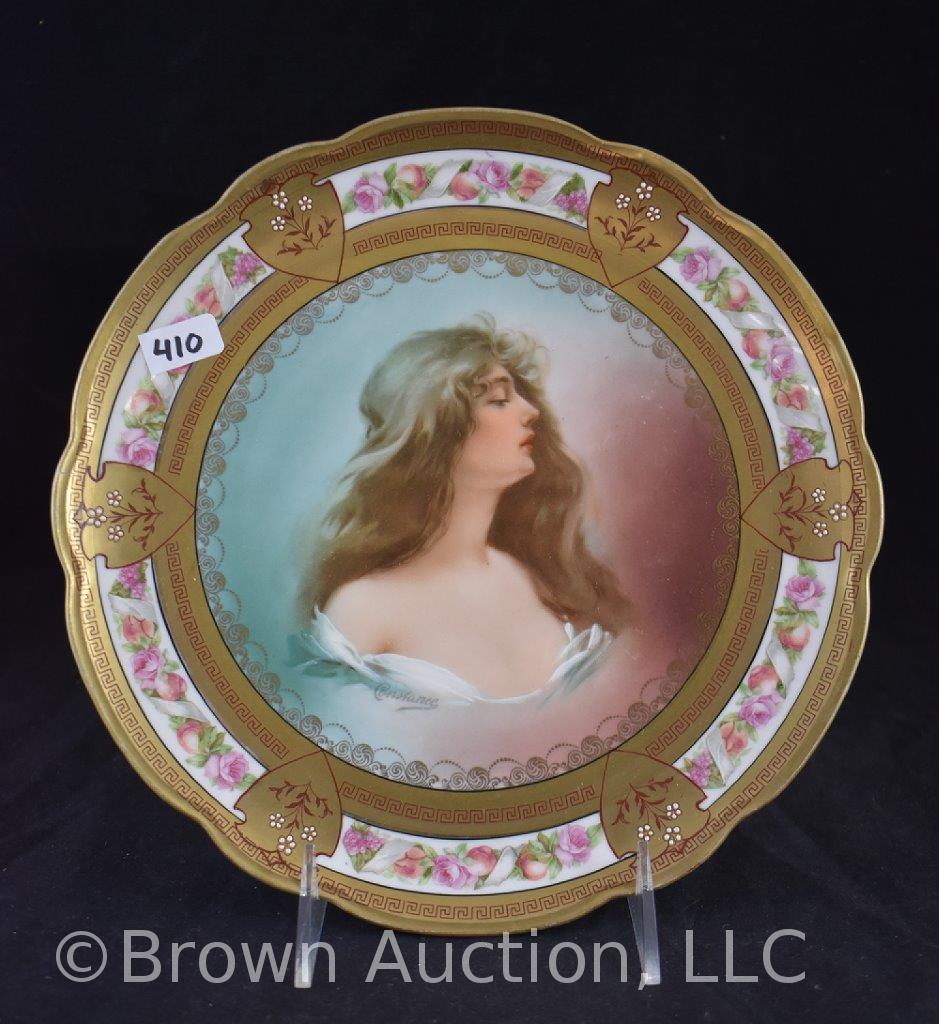 (2) Austria hand painted porcelain 9.5"d portrait plates