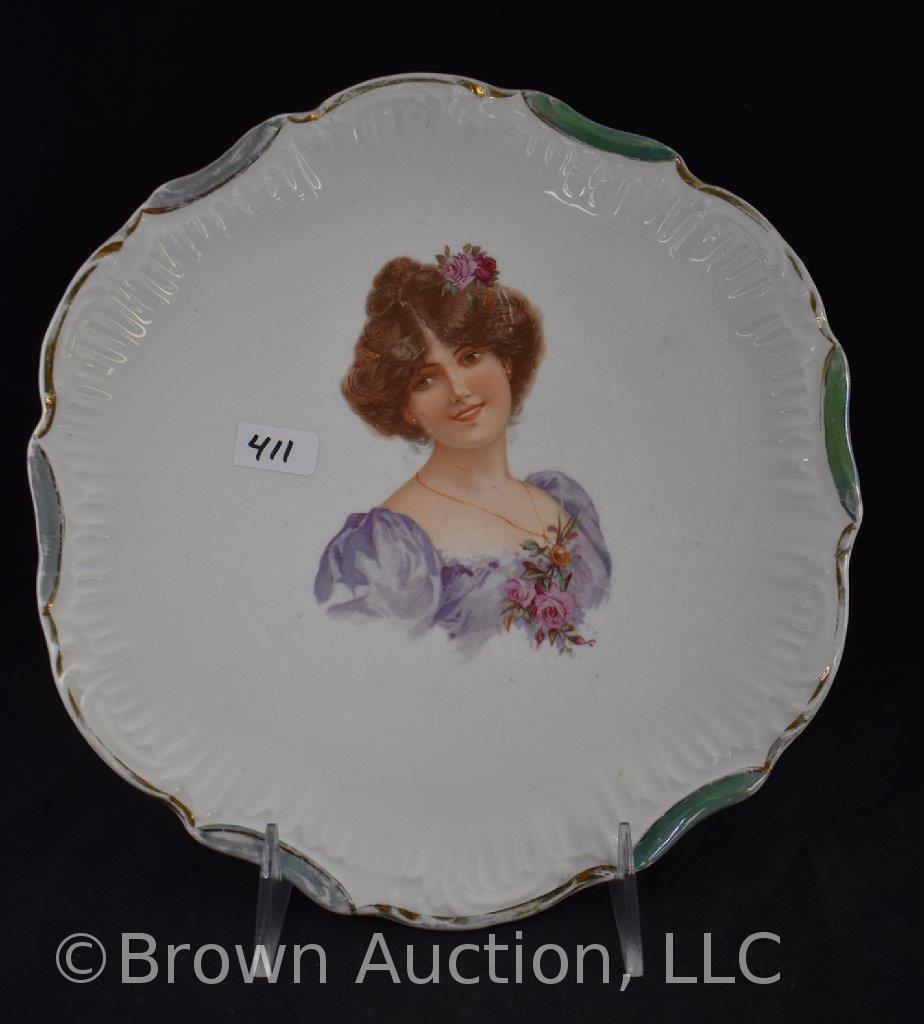 (2) Hand painted porcelain 9.5"d portrait plates