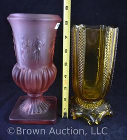 (2) Colored glass vases