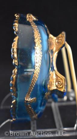 Jefferson Glass Swag and Bracket 5 pc. Berry set, blue w/gold trim