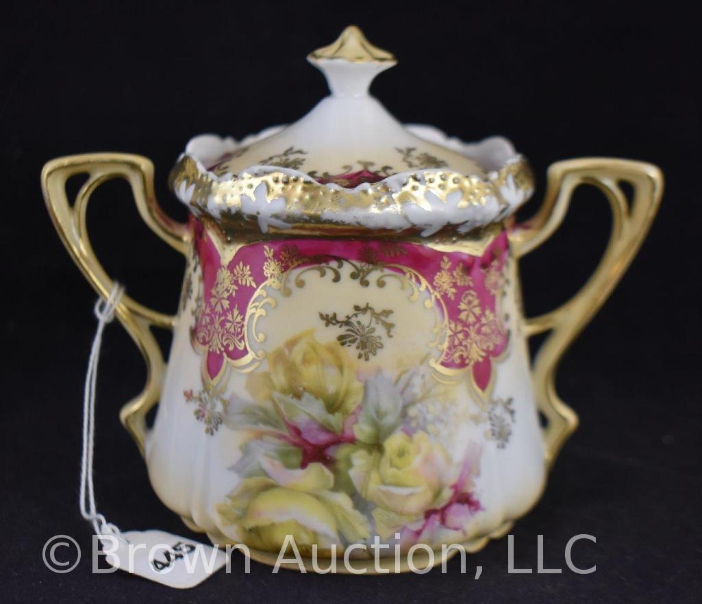 R.S. Prussia Stippled Mold sugar bowl w/lid