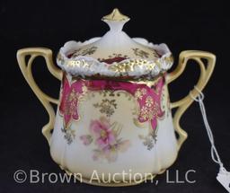 R.S. Prussia Stippled Mold sugar bowl w/lid