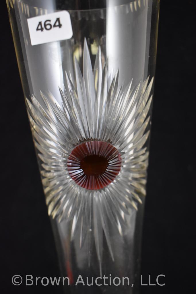 Crystal 14" vase with red center starburst design