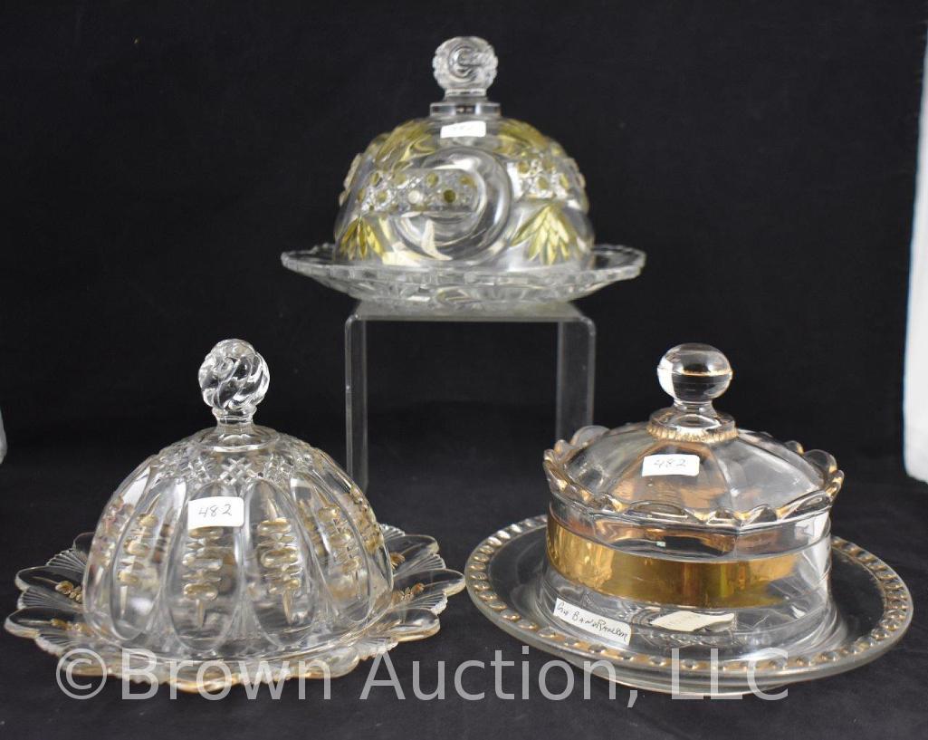 (3) EAPG cov. butter dishes