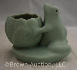 Art Pottery green figural frog planter
