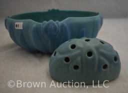 VanBriggle Tulip bowl/vase with flower frog, turquoise blue