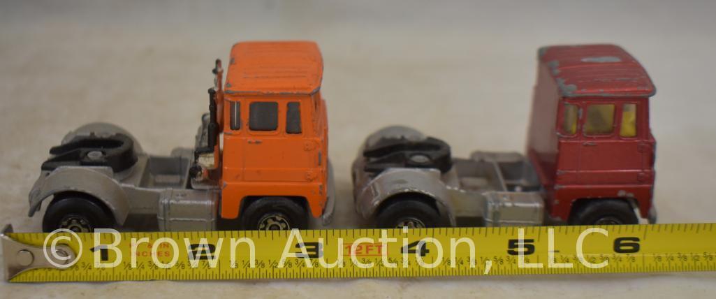 Assortment of die cast tractor/trailer and trucks. some Matchbox