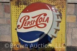 Pepsi-Cola embossed metal botte cap advertising sign, self-framed