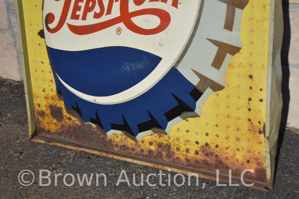 Pepsi-Cola embossed metal botte cap advertising sign, self-framed