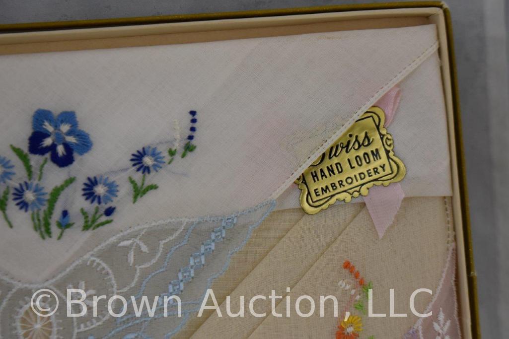 Vintage handkerchiefs and embroidered dresser scarf