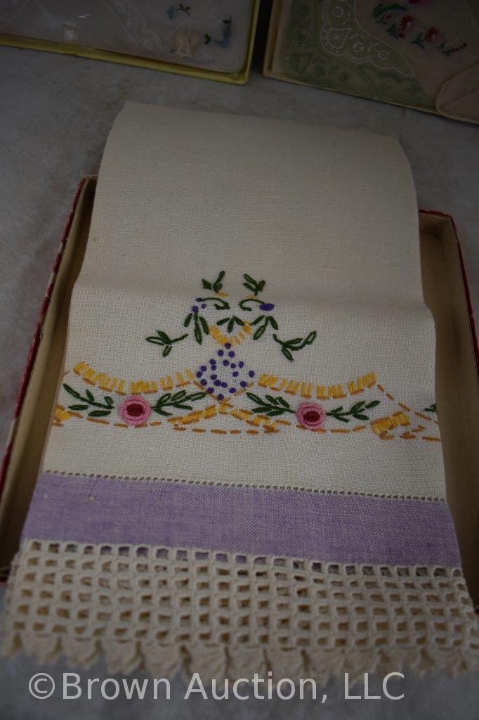 Vintage handkerchiefs and embroidered dresser scarf