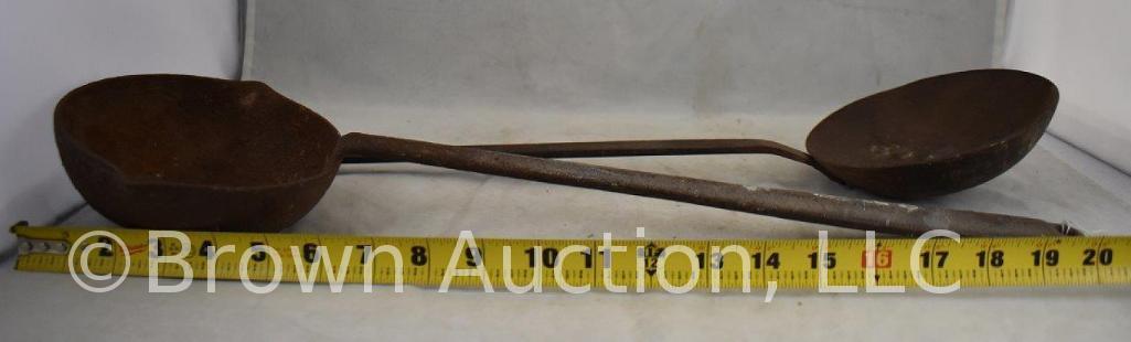 (2) Cast Iron camp fire long handle spoons