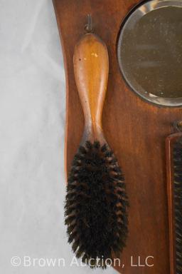 Wall mount clothes brushes and beveled mirror set