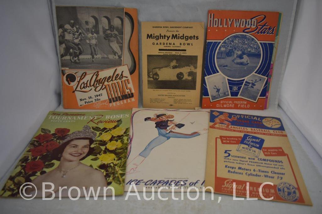 Assortment of old programs from baseball and football games, 1944 Ice Capades, 1954 Tournament of