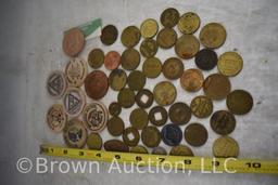 Assortment of souv. wooden nickels and tokens (parking and restroom)