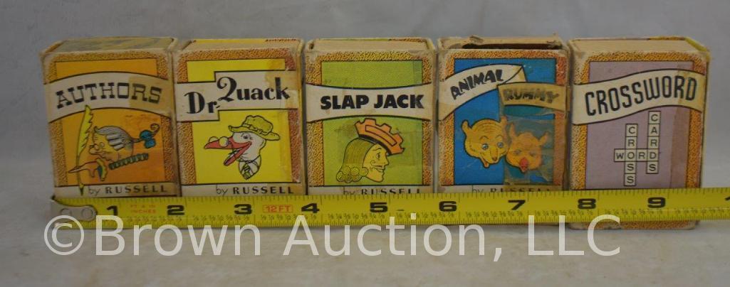 (5) 1950's Russell miniature card games for children, plastic Mickey Mouse Cub Wrist-Ray, miniature