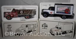 (2) 1951 Ford F-6 full rack stake truck; 1957 International R-190 w/dry goods, van, 1/34 scale,