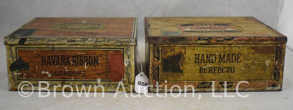 (2) Tin Bayuk cigars box - Philadelphia hand made Perfecto and Havana Ribbon