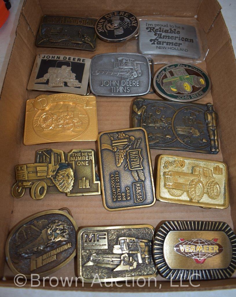 (14) Implement dealer belt buckles, mostly John Deere, Vermeer, Massey Ferguson, etc.