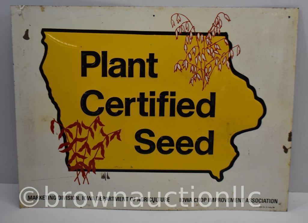 Iowa Plant Certified Seed single sided tin embossed sign