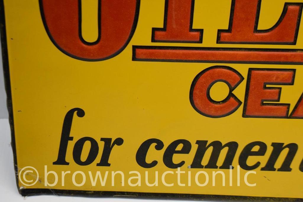 Oil Max Cement single sided tin embossed sign