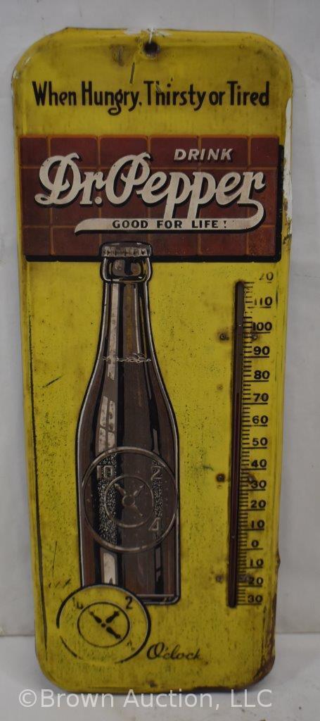 Dr. Pepper single sided tin thermometer, good mercury