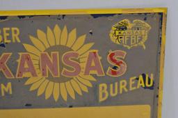 Kansas Farm Bureau single sided tin embossed NOS sign