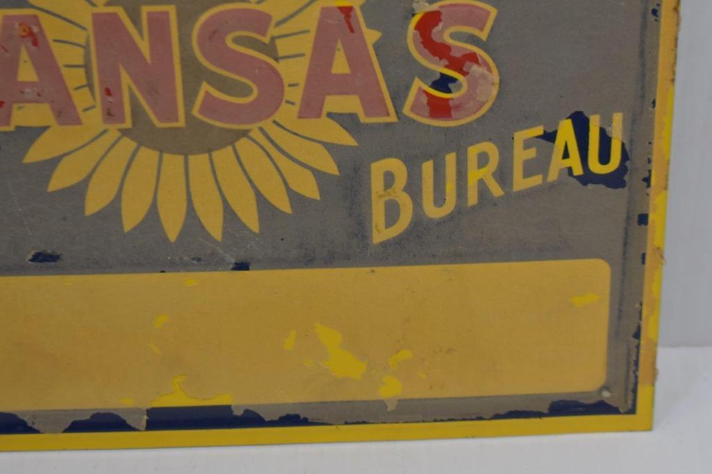 Kansas Farm Bureau single sided tin embossed NOS sign