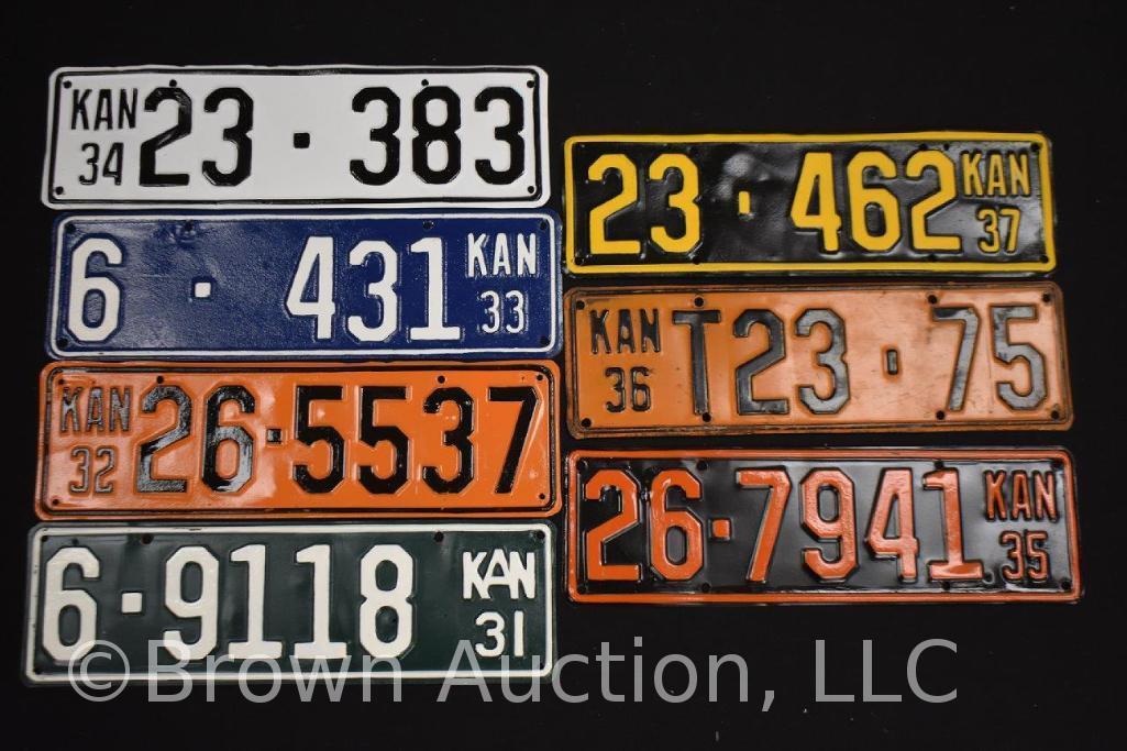 (7) Kansas license tags - 1930's