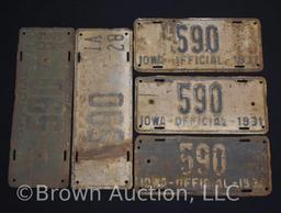 (5) Iowa 590 official Iowa matching number tags - 1920's and 1930's