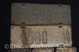 (5) Iowa 590 official Iowa matching number tags - 1920's and 1930's
