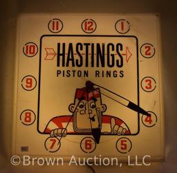 Hastings Piston Rings light-up advertising clock