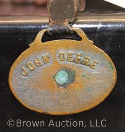 John Deere watch fob with blue enamel background - old!