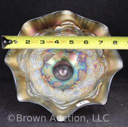 Carnival Glass Raspberry 3-ftd. amethyst bowl, 4.25"h