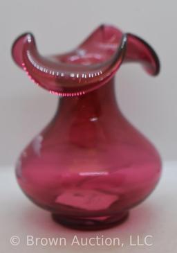 Fenton Mary Gregory 6.5" vase, cranberry