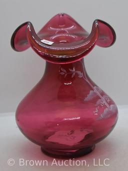 Fenton Mary Gregory 6.5" vase, cranberry