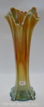 Carnival Glass Four Pillar 10" vase, aqua opalescent