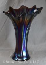 Carnival Glass Morning Glory 13.5" vase, bluish purple