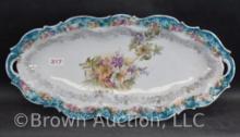 R;.S. Prussia celery tray, floral center and turquoise border rim, bar mold mark