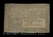 Revolutionary War One Shilling note, dated 1777