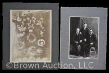 (2) Antique photos - 3 brothers and wall of floral bouquets