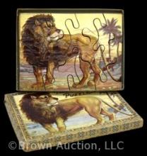 Dissected Animal Jigsaw Puzzle, Made in Germany in the early 1900?s, image of a lion. The puzzle is
