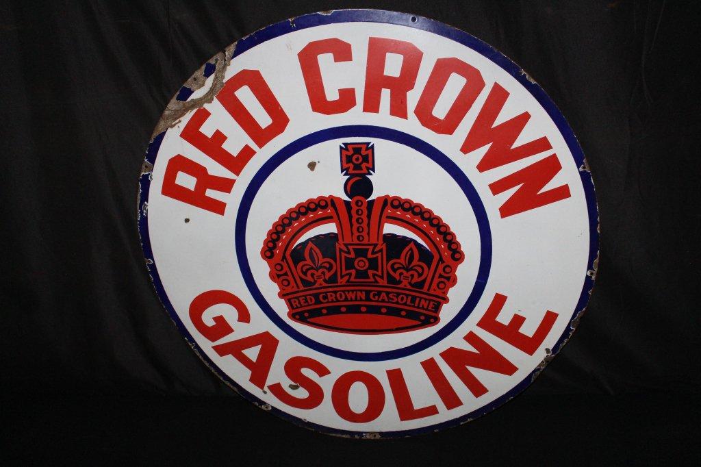 PORCELAIN RED CROWN GASOLINE SERVICE STATION SIGN