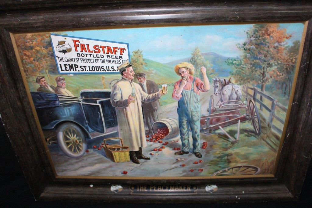 LEMP FALSTAFF BEER ST LOUIS MO PEACEMAKER TIN SIGN