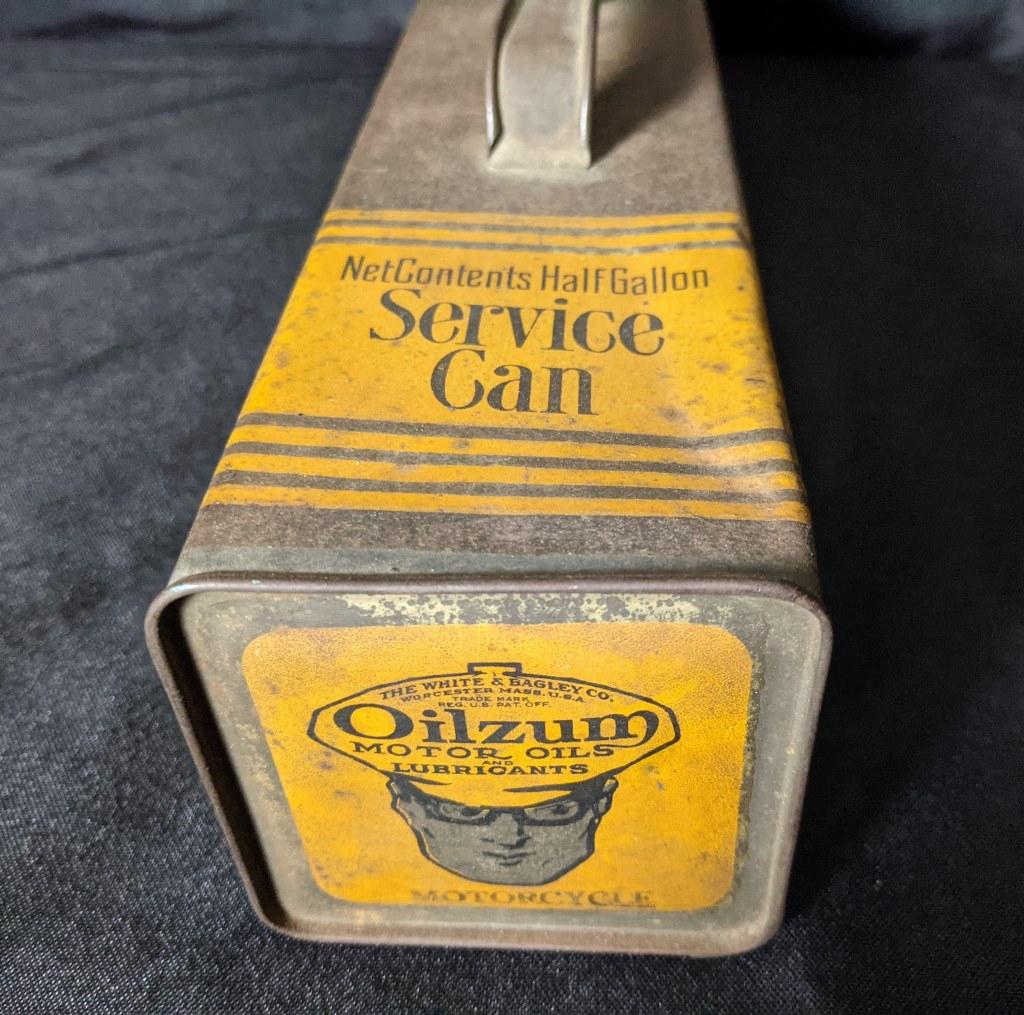RARE 1/2 GAL OIL CAN OILZUM MOTORCYCLE SERVICE CAN