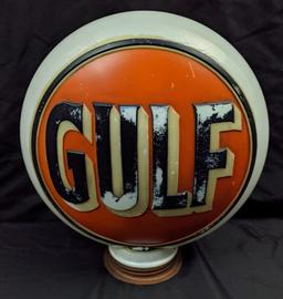 1 PIECE MILK GLASS GAS PUMP GLOBE GULF GASOLINE